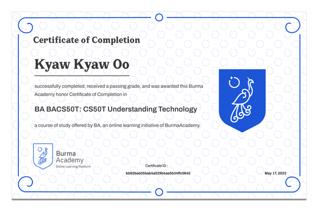 BA BACS50T Certificate - Burma Academy